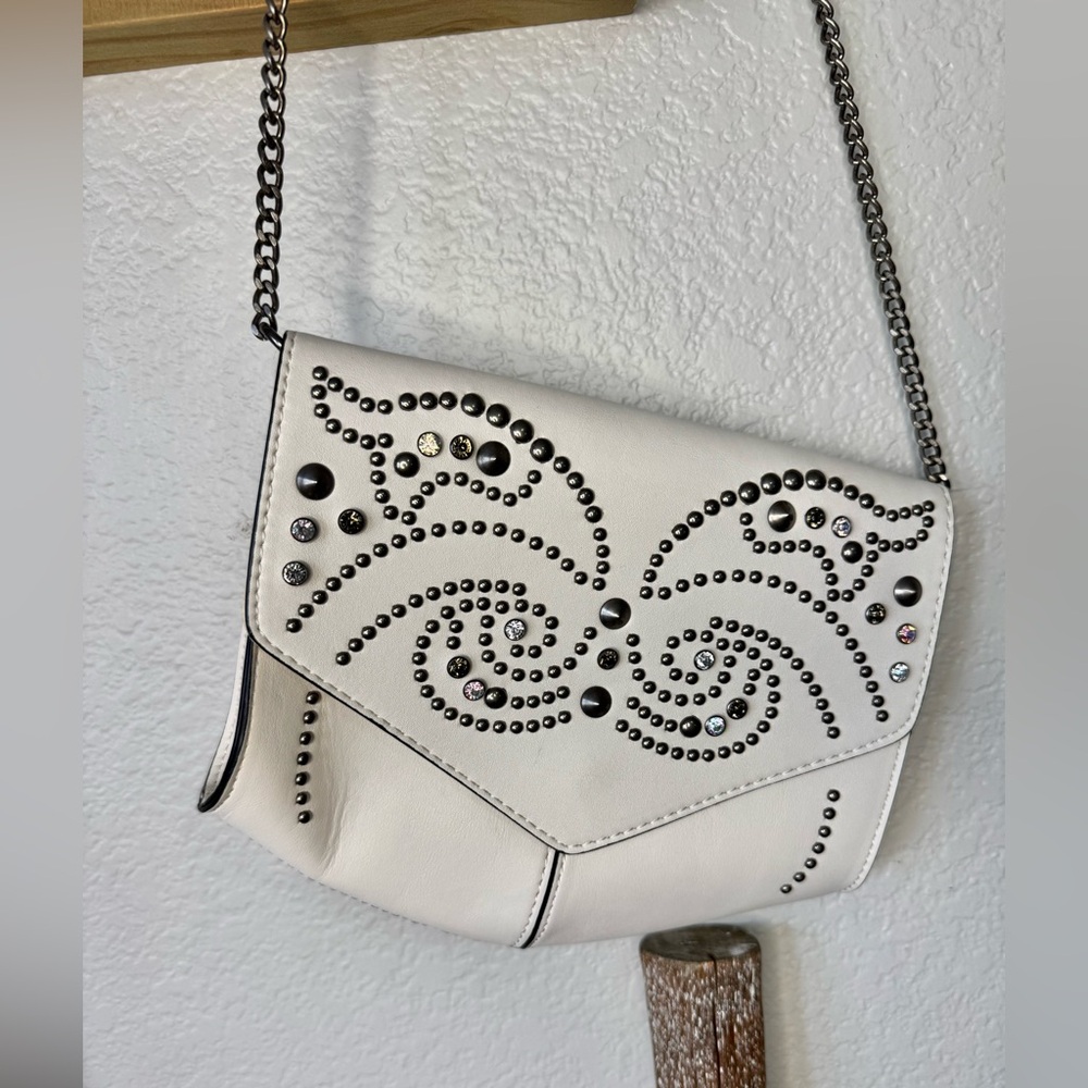 Express white crystal studded chain crossbody bag